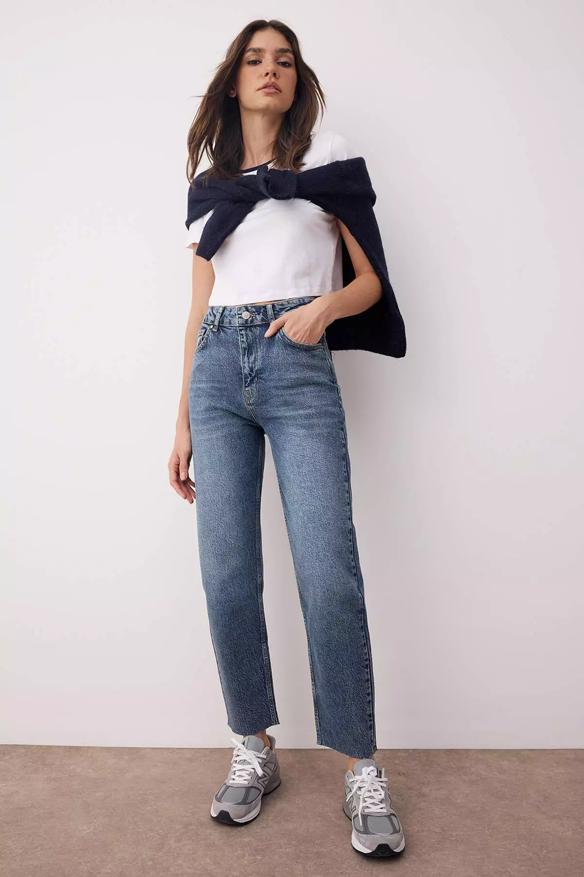 Dark Blue High Waist Slim Mom Jeans
