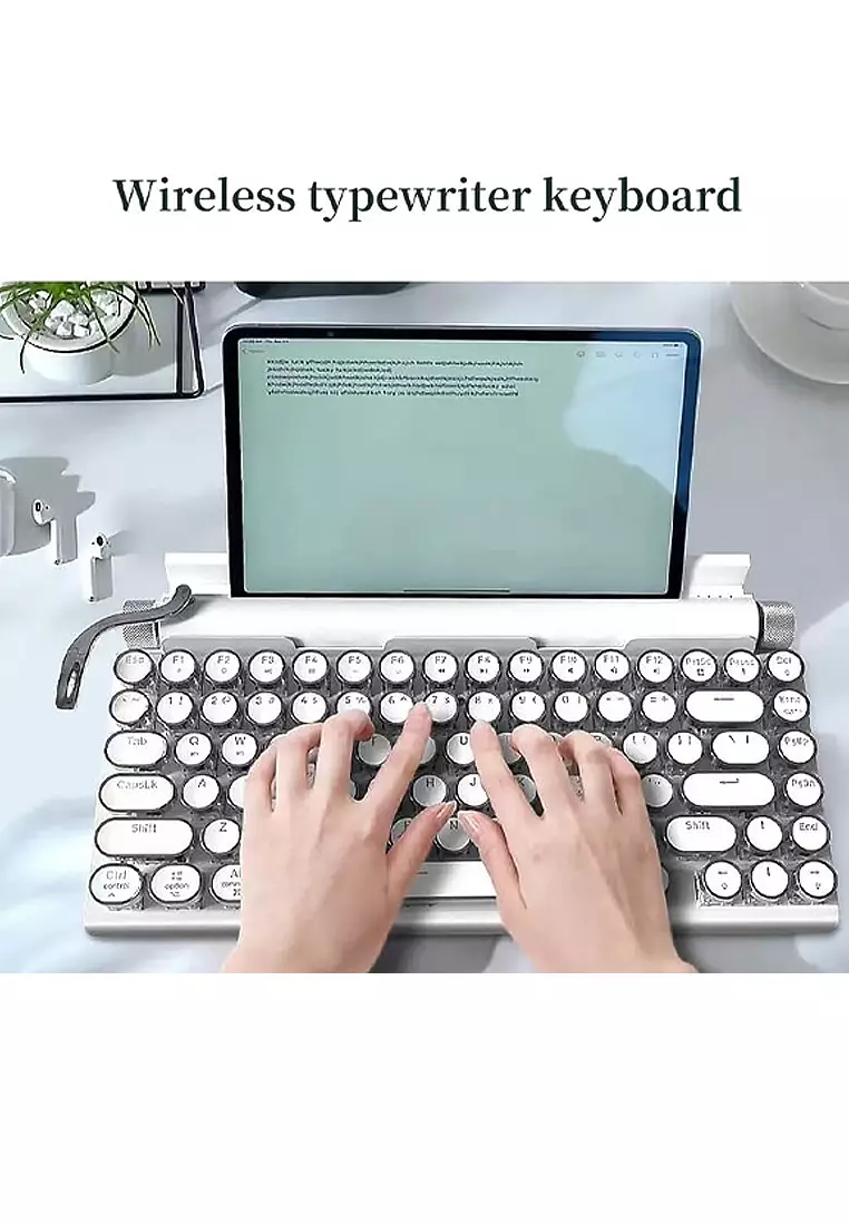Buy FUNKY.sg Mechanical Typewriter Keyboard Bluetooth 5.0 with LED Adjustable Backlight WHITE