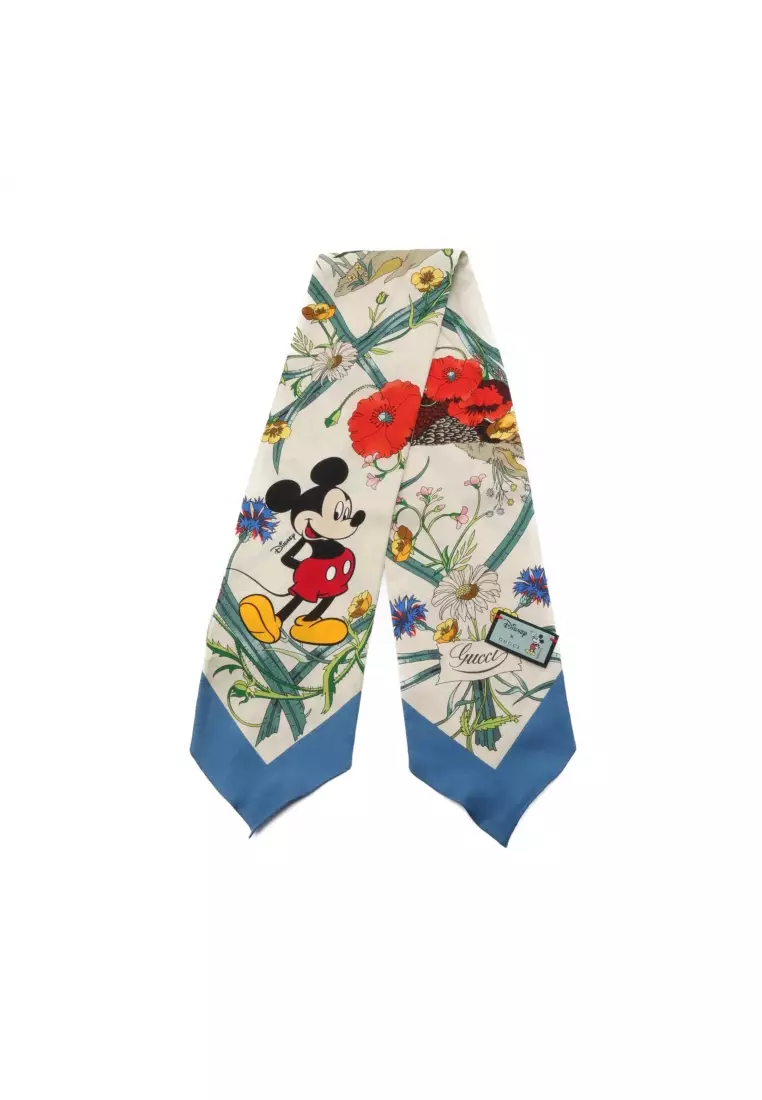 GUCCI Pre-loved GUCCI GUCCI × Disney scarf silk light beige blue