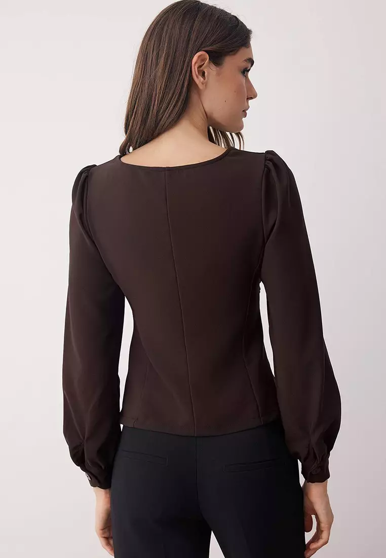Brown Gathered Detailed Woven Blouse Twoaw23Bz00633