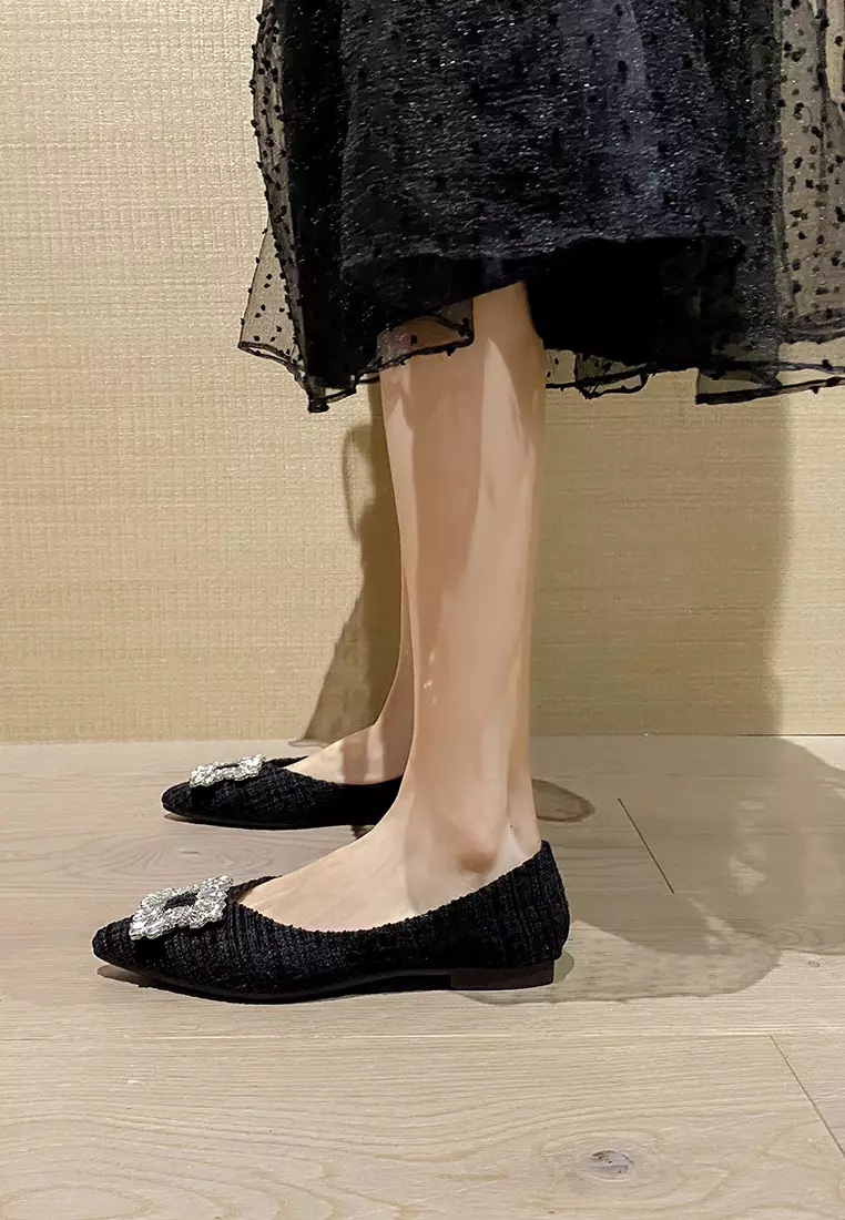 Rhinestone Buckle Pointed Flat Shoes WW373-19