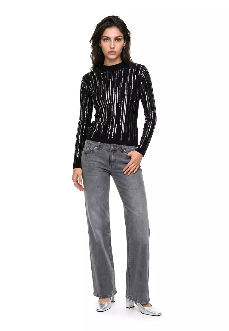 Sequin Detail Full Sleeves Top in Black