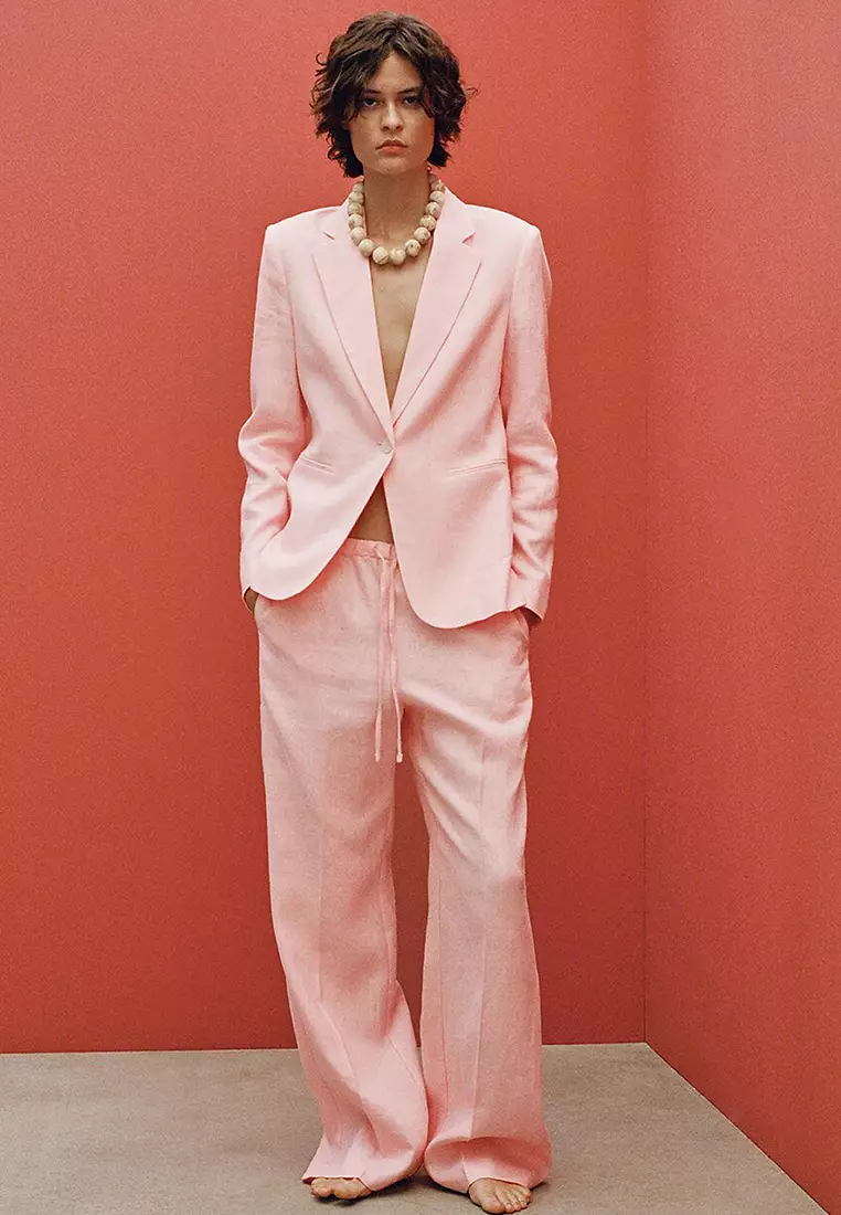 Straight Linen Pants With Bow