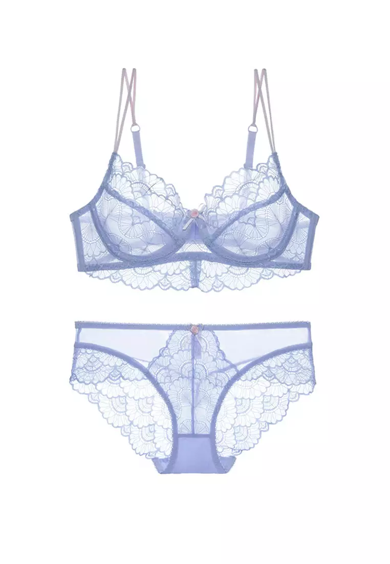 Buy ZITIQUE Women's Ultra-thin Lace Lingerie Set (Bra And Underwear) - Blue  2024 Online