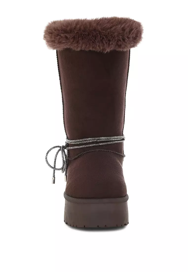 Fur Collar Anti-Skid Snow Boots in Brown