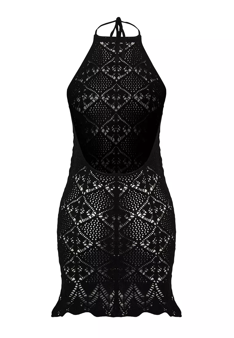 Halter Openwork Beach Mini Dress