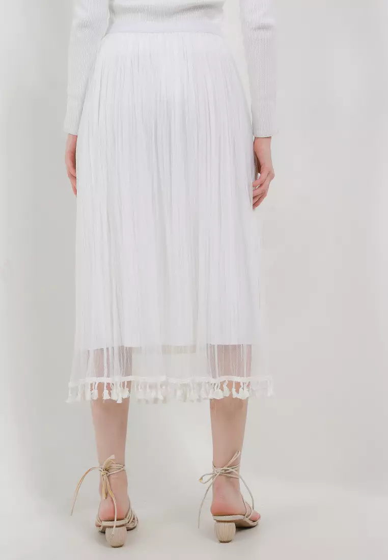 Pleated Tulle Skirt W/ Tassel Hem