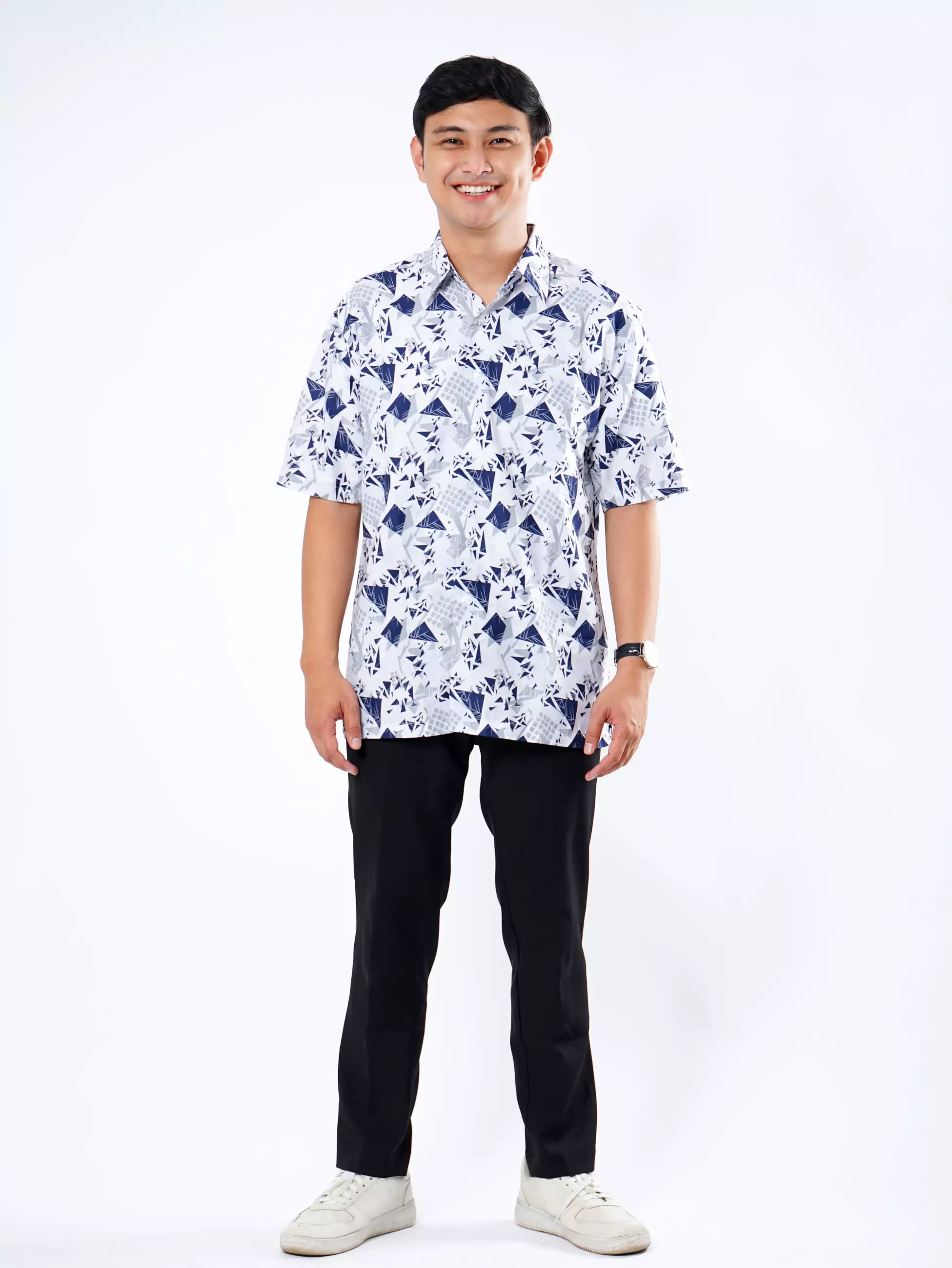 Andre Michel Kemeja Lengan Pendek Motif Abstrak Putih Biru 16726