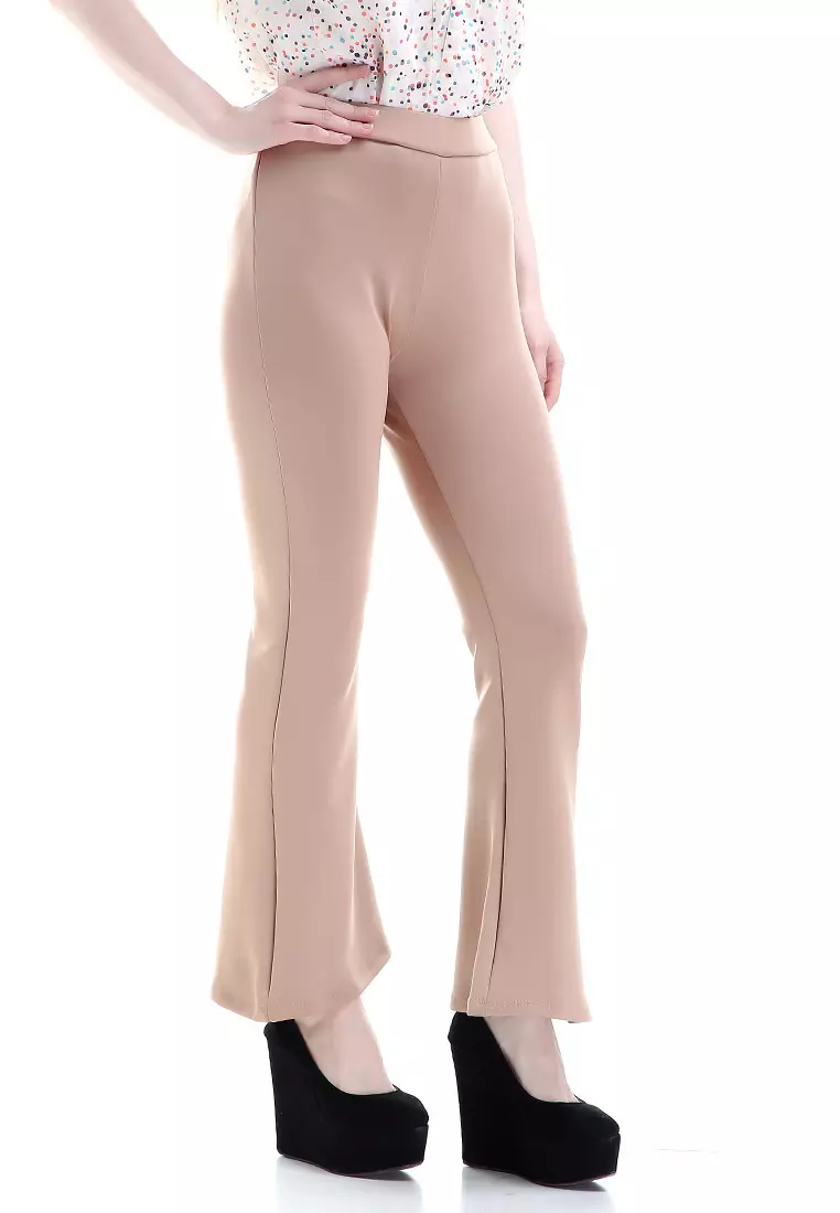 Zahlee Celana Cutbray Wanita Long Pants Woman Highwaist Kasual Bawahan - Mocca