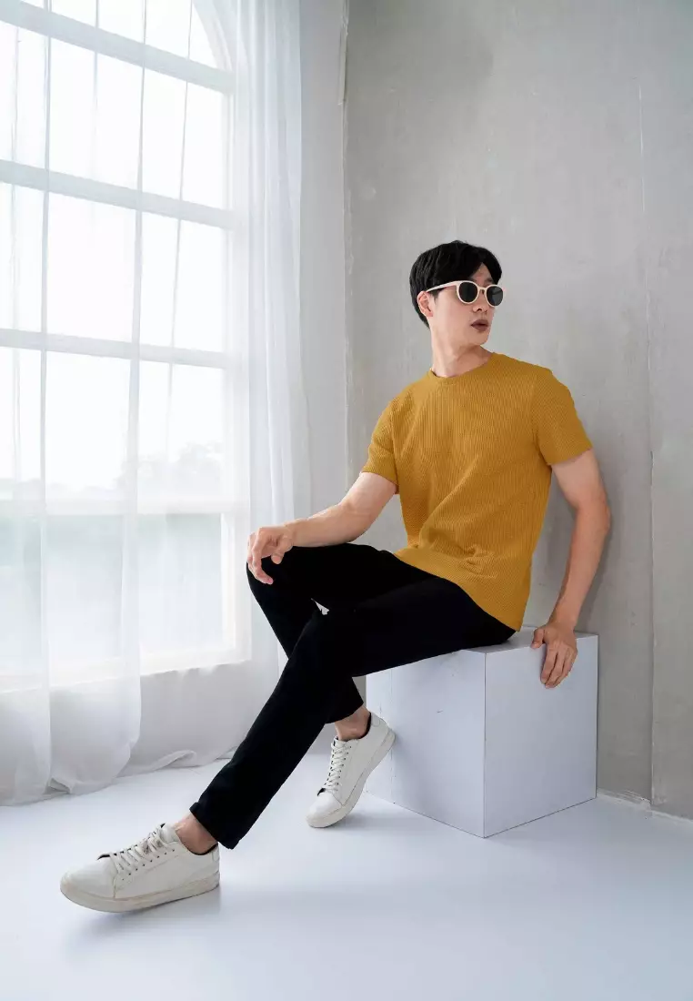 Kale Waffle Mustard / Kaos Polos Tekstur Lengan Pendek Pria / Unisex