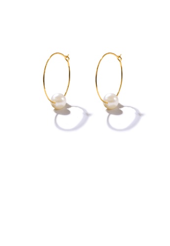 Glamorousky white 925 Sterling Silver Plated Gold Elegant Geometric Circle Imitation Pearl Earrings D7B3AAC5AC7D89GS_1