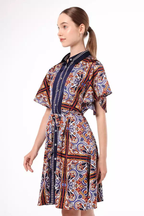 MINIMAL - Nayaka - Dress Motif Etnik Ornamen - Navy Warna Navy