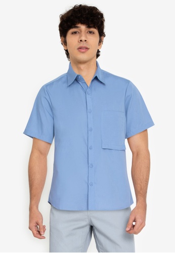 ZALORA BASICS blue Hanging Pocket Short Sleeve Shirt DB2ACAA13BCD48GS_1
