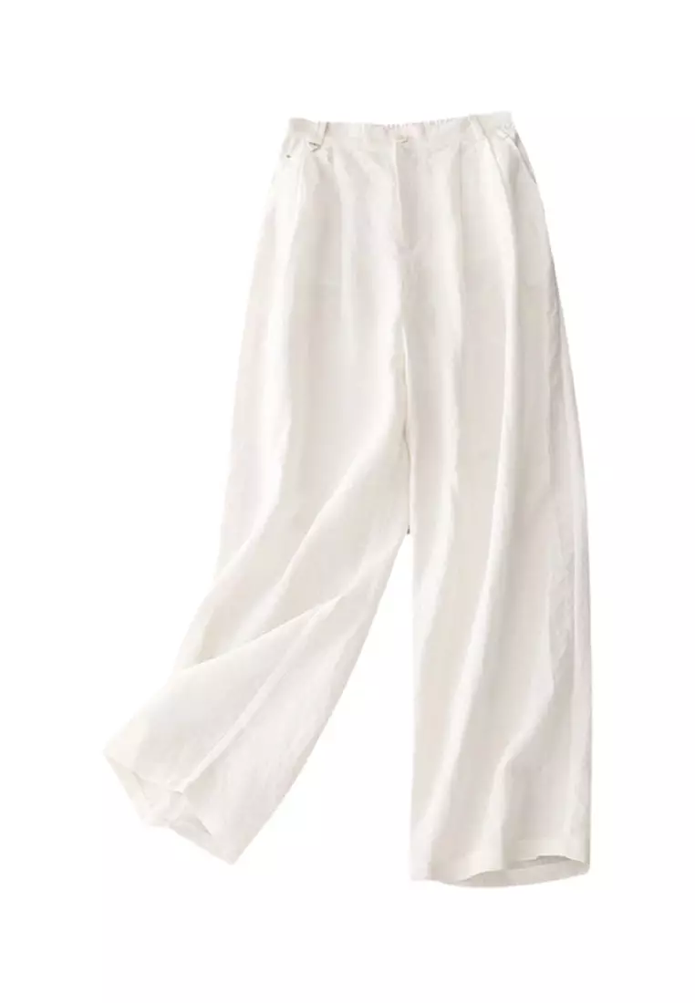 White linen top pants high waisted
