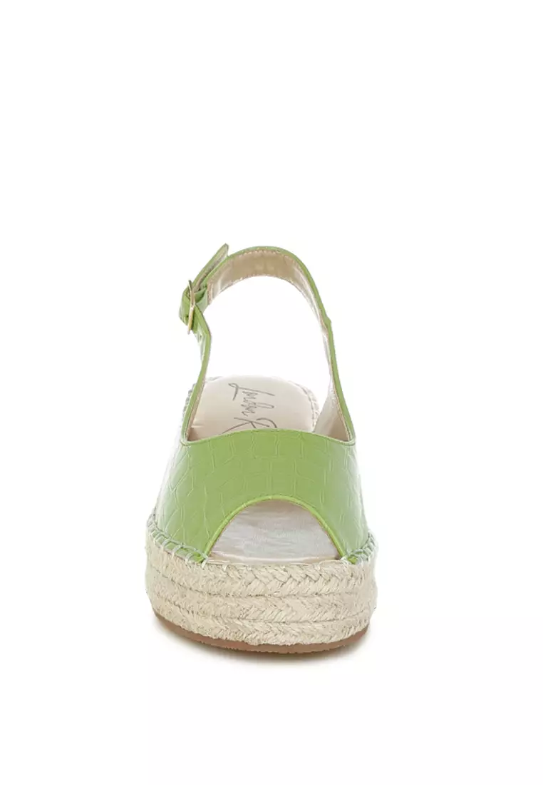 Croco Peep Toe Wedges In Green
