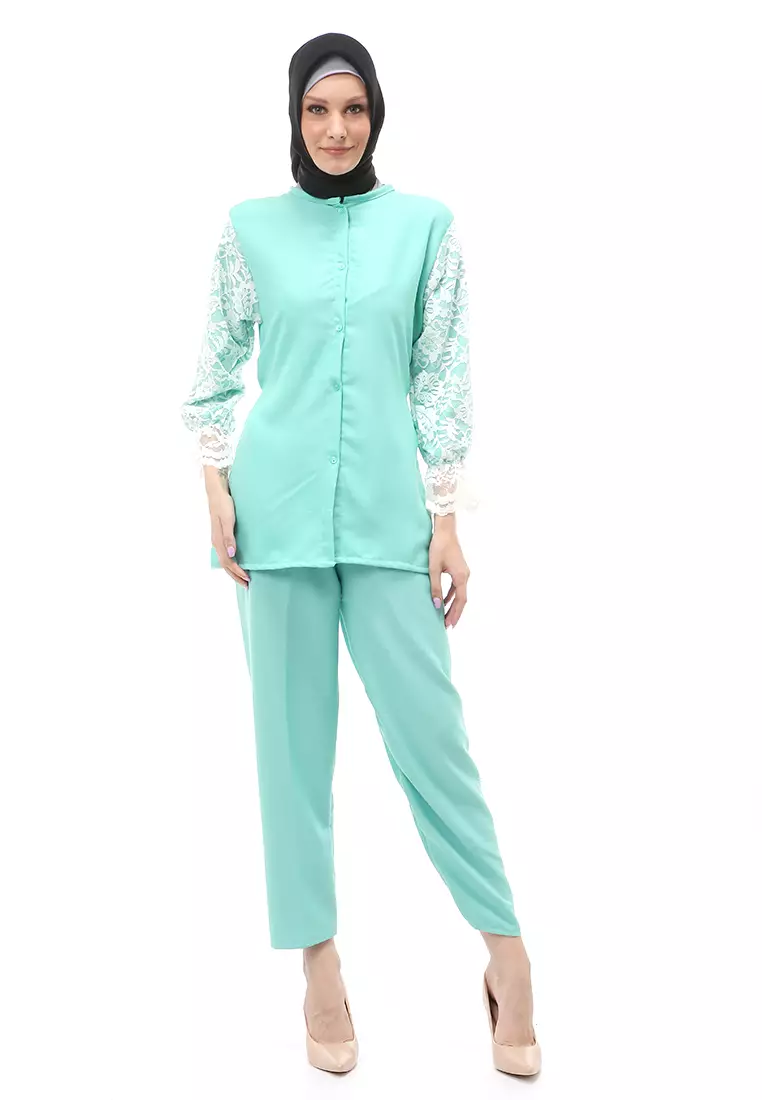 Samantha Tunik Muslimah Set Atasan Bawahan Wanita Premium Quality - Green
