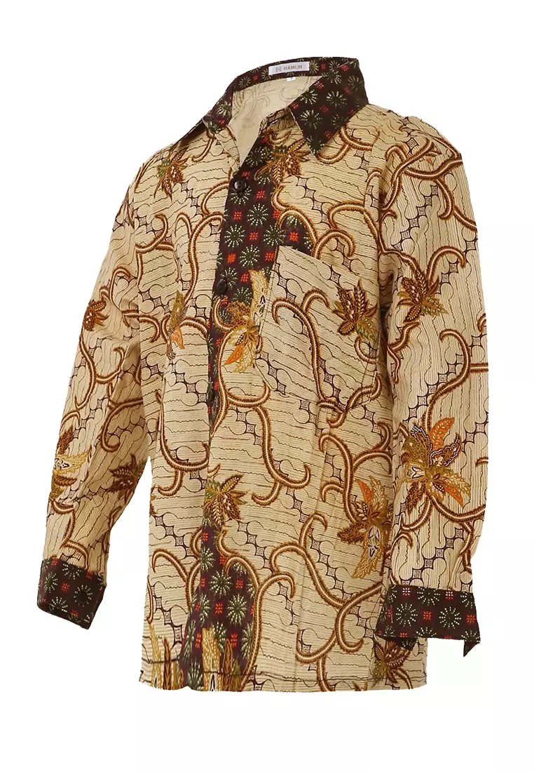 Lucas Kemeja Formal Batik Anak Laki-laki Lengan Panjang Motif Senosakti Kids Traditional Shirt Material Cotton ORIGINAL - Brown