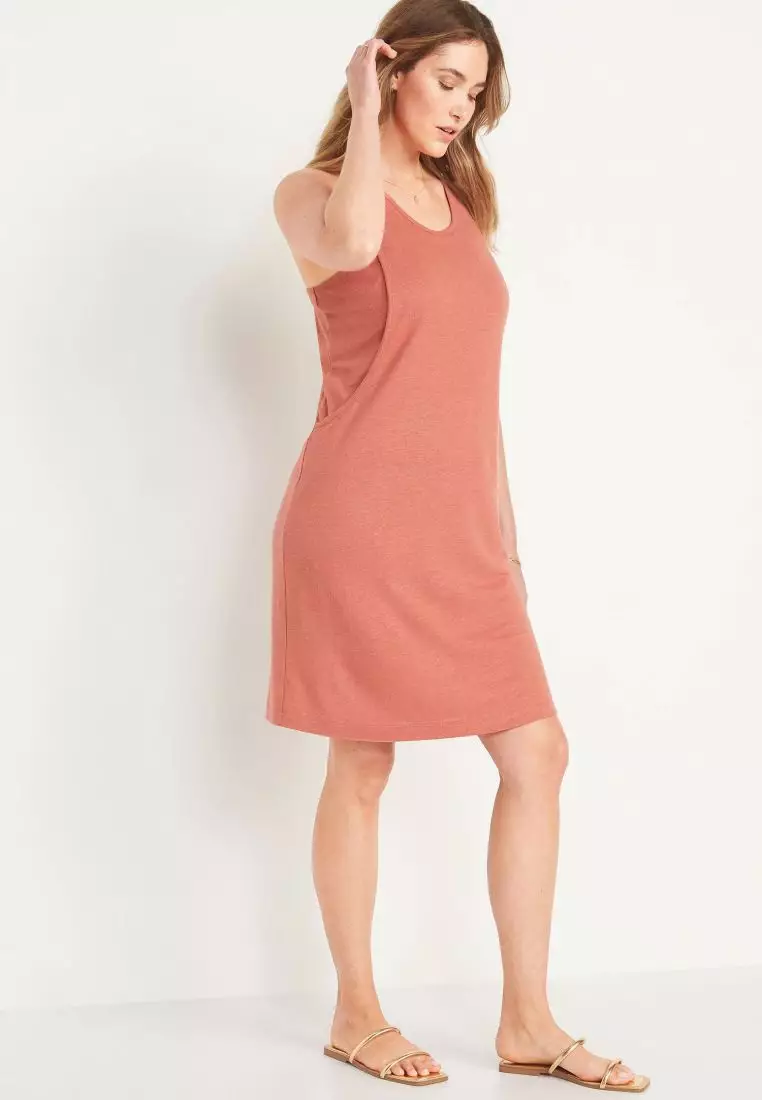 Maternity Sleeveless Linen Blend Jersey Nursing Dress