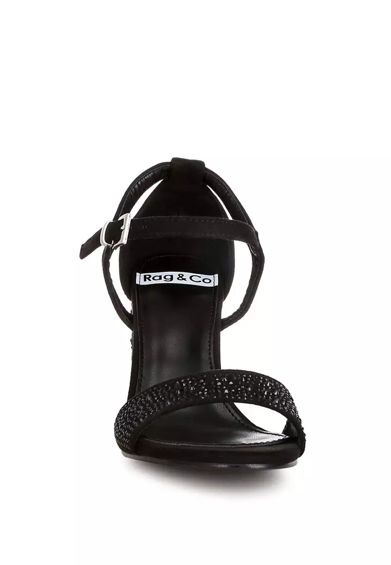 Rhinestones Embellished Sandals in Black