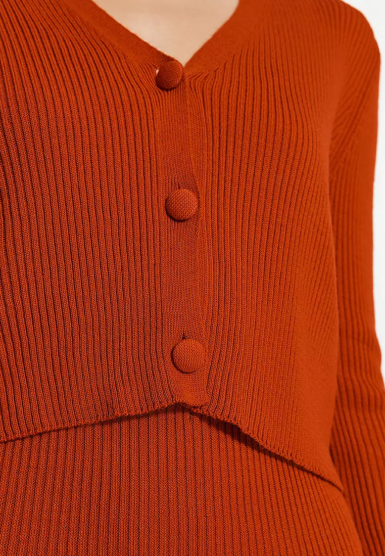 Tile Fitted Midi Knitwear Cardigan Dress Suit