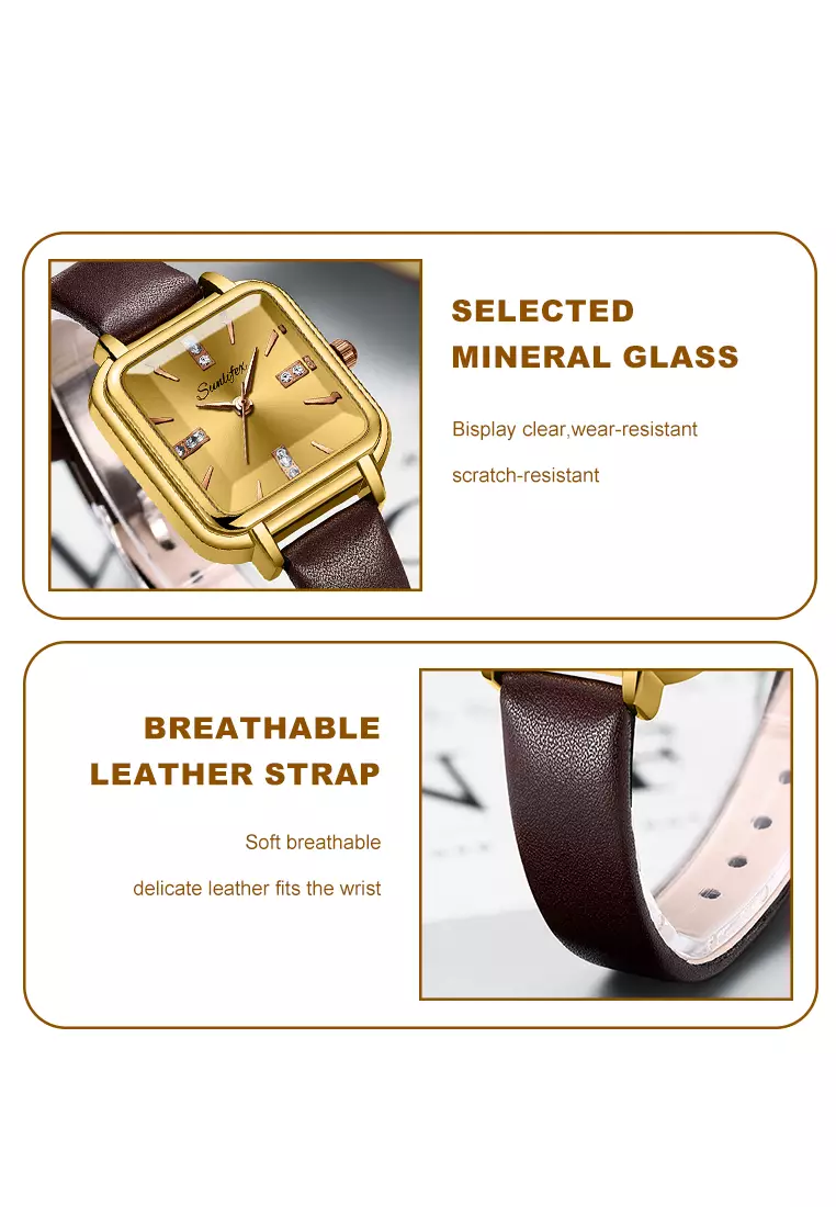 Jam Tangan Wanita Fashion Tali Kulit Jam Analog Kecil Gaya Korea Barsh Jam Tangan cewek  brown