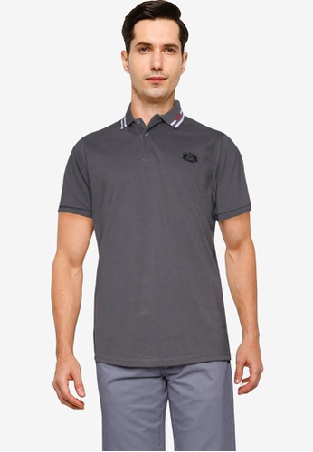 Fidelio grey Lining Collar Basic Polo Shirt 3335EAA262B933GS_1