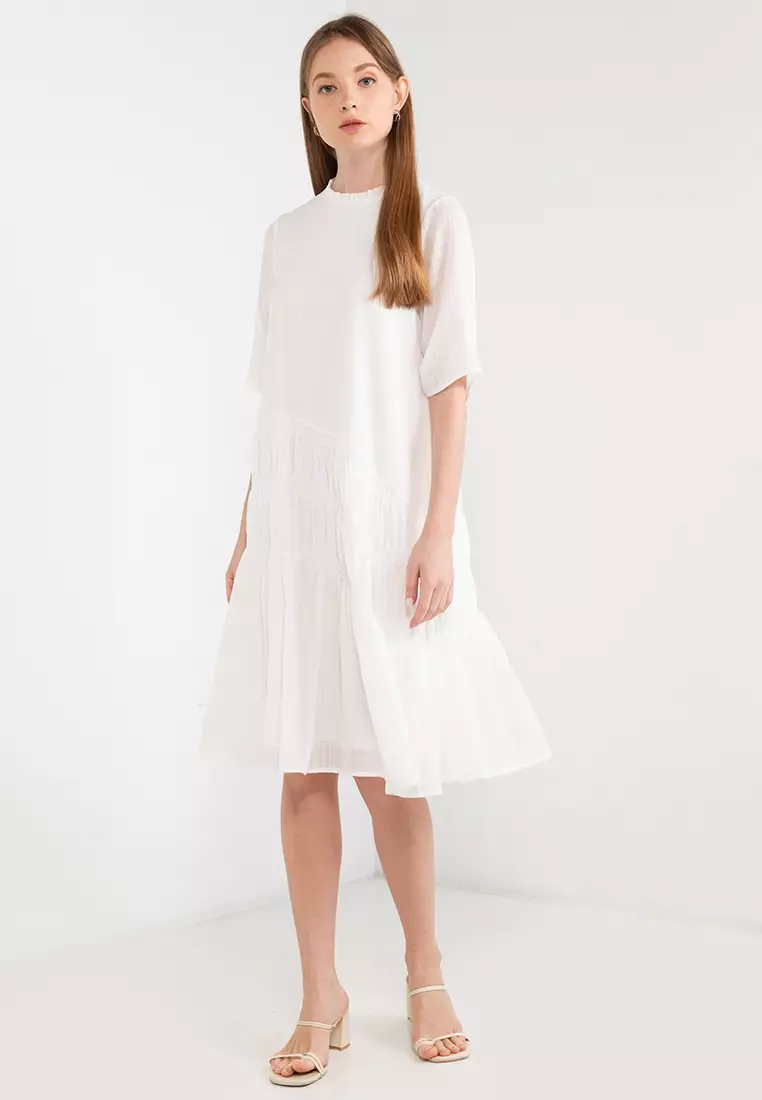 Solid Faux-Wrap Dress with Ruffled Hem - Addition Elle