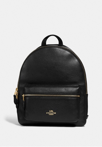 coach pebble leather medium charlie backpack black