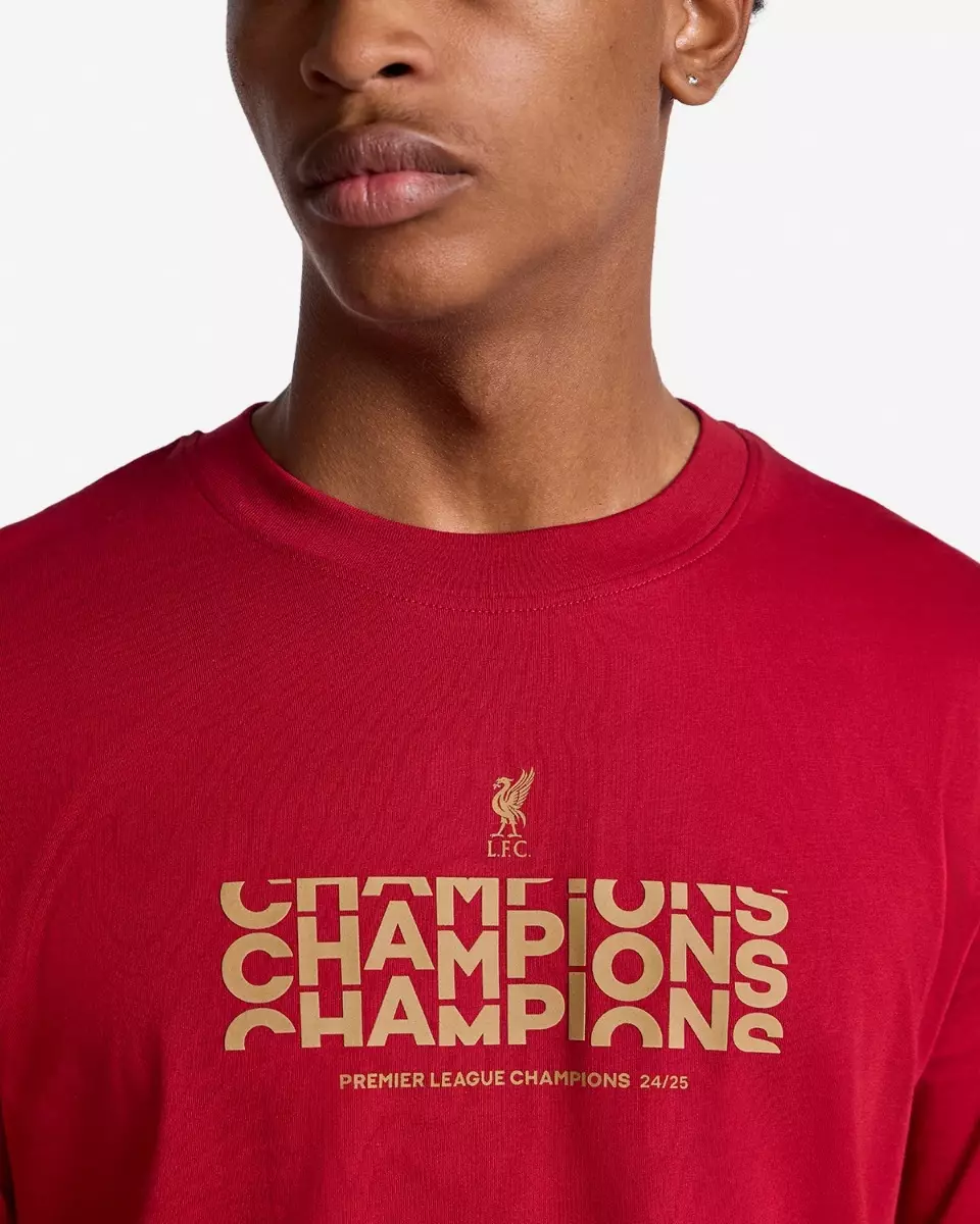 Liverpool FC Mens Champions Text Tee Redred - Official LFC T Shirt Original Pria