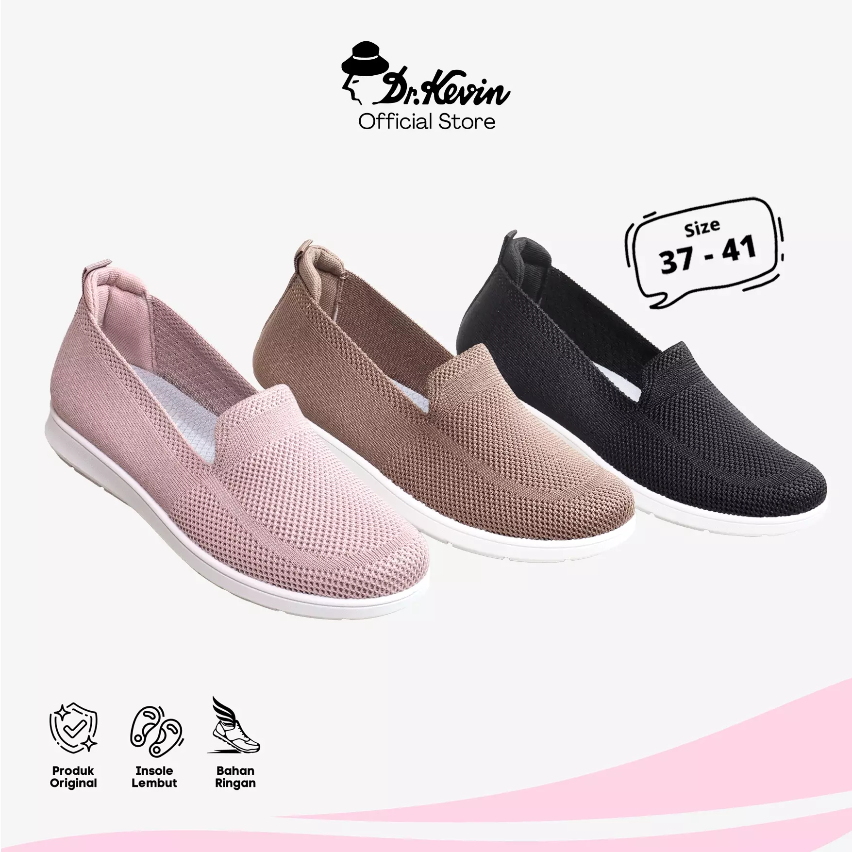Dr. Kevin Sepatu Olahraga Sport Wanita Sneakers Rajut Sepatu Sekolah Slip On 559-018