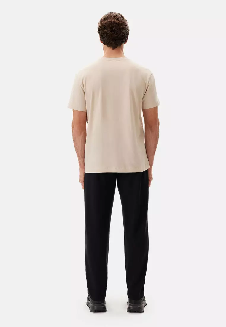 Beige T-Shirt, Crew Neck, Regular, Short Sleeve Loungewear for Men