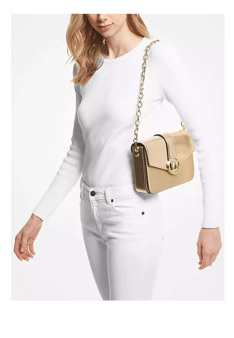 Michael Kors Carmen Medium Metallic Faux Leather Convertible Shoulder Bag