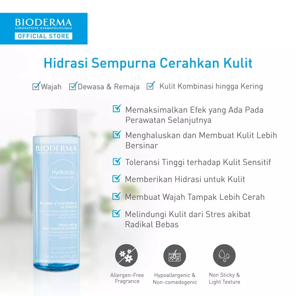 Bioderma Hydrabio Essence Lotion 200 ml - Toner Essence untuk Kulit Dehidrasi / Kering Dan Sensitif