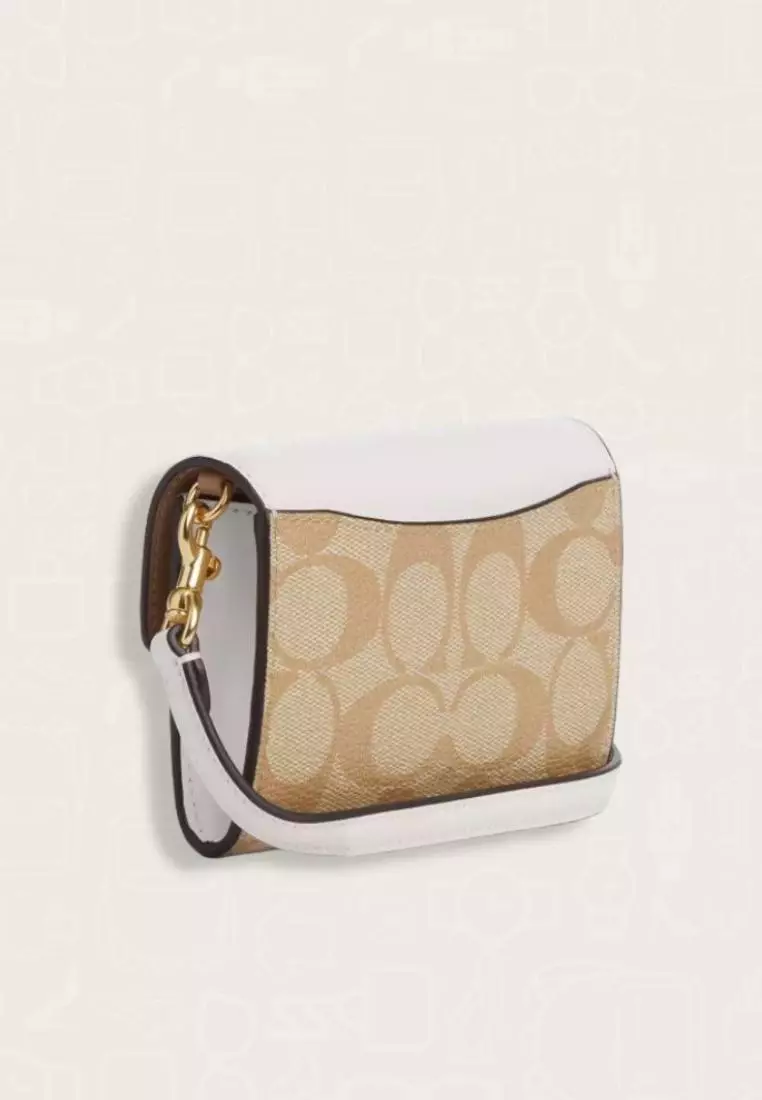 Coach Mini Envelope Wallet With Strap In Signature Canvas Light Khaki Chalk
