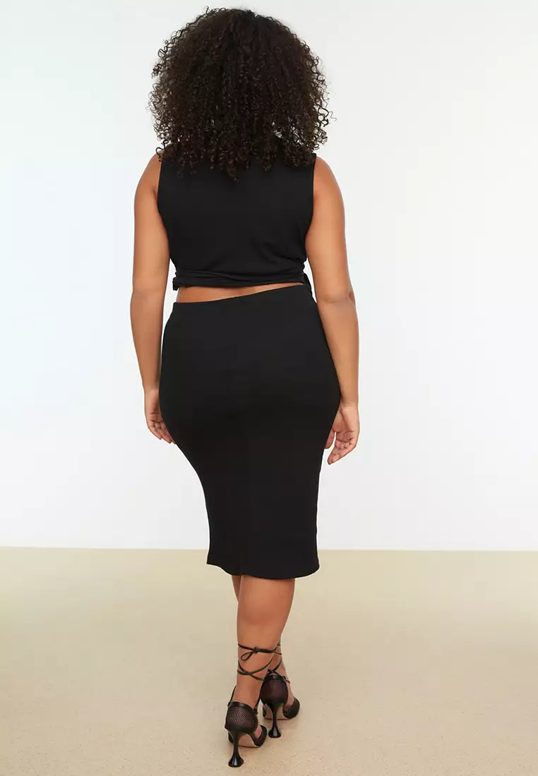 Plus Size Wrap Top and Midi Bottom Set