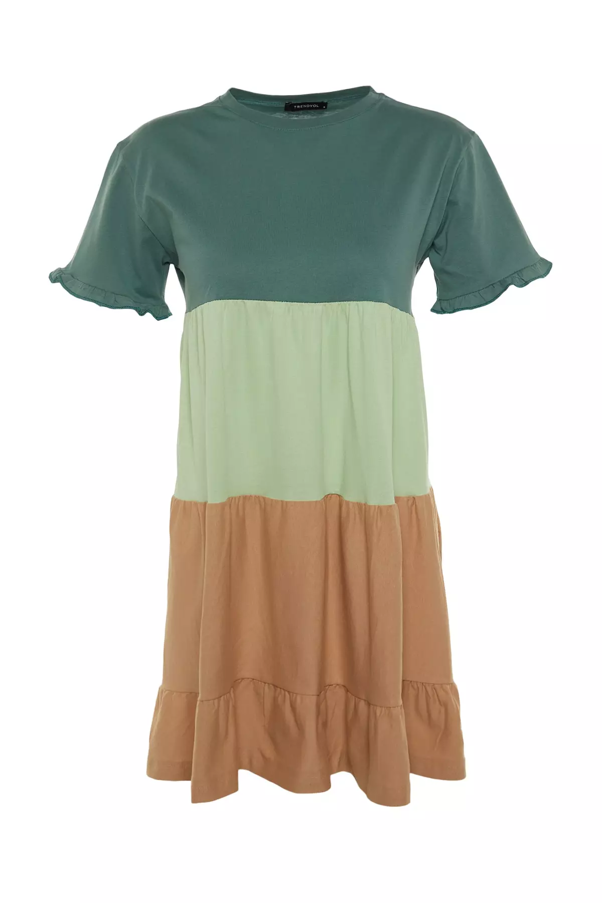 Green 1% Cotton Color Blocked Shift/Plain Mini Knitted Dress Twoss2El1638