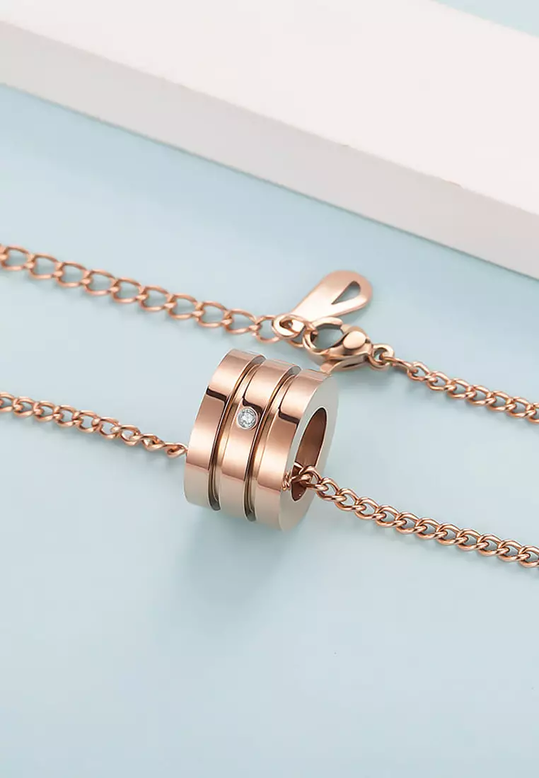 Barrel Slider Pendant Necklace in Rose Gold Plated Titanium with Genuine 0.005ct Diamond