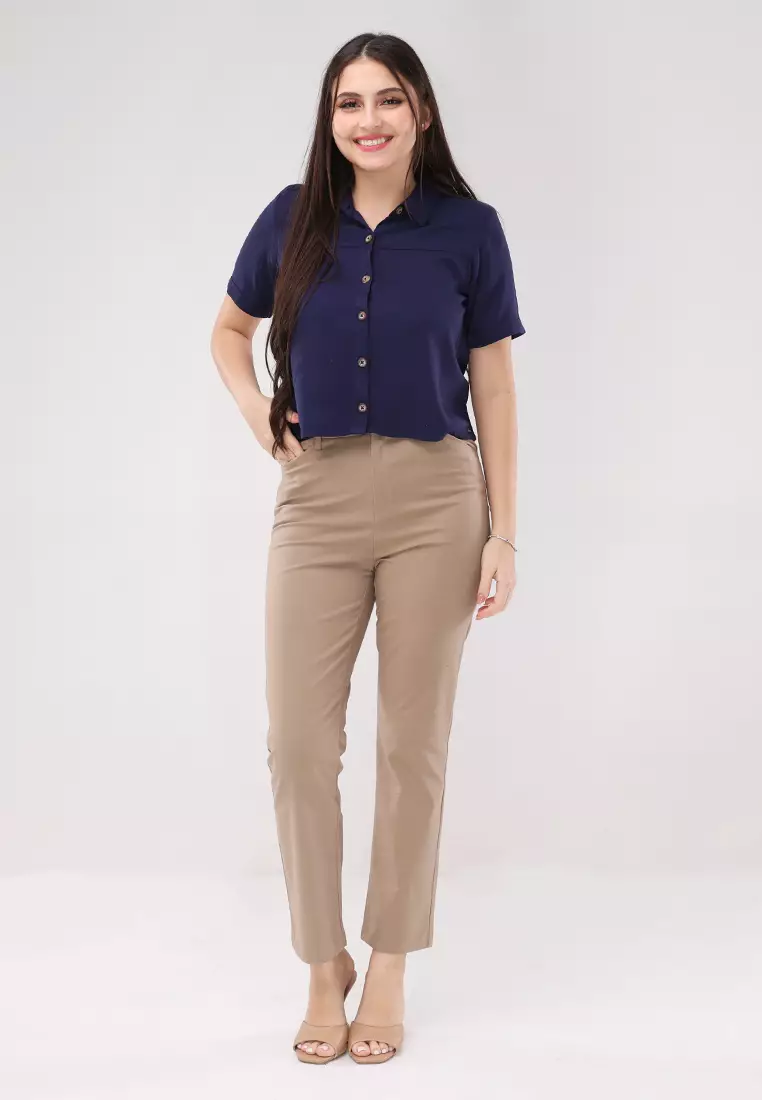 Single Twill Woven Short Sleeves Blouse