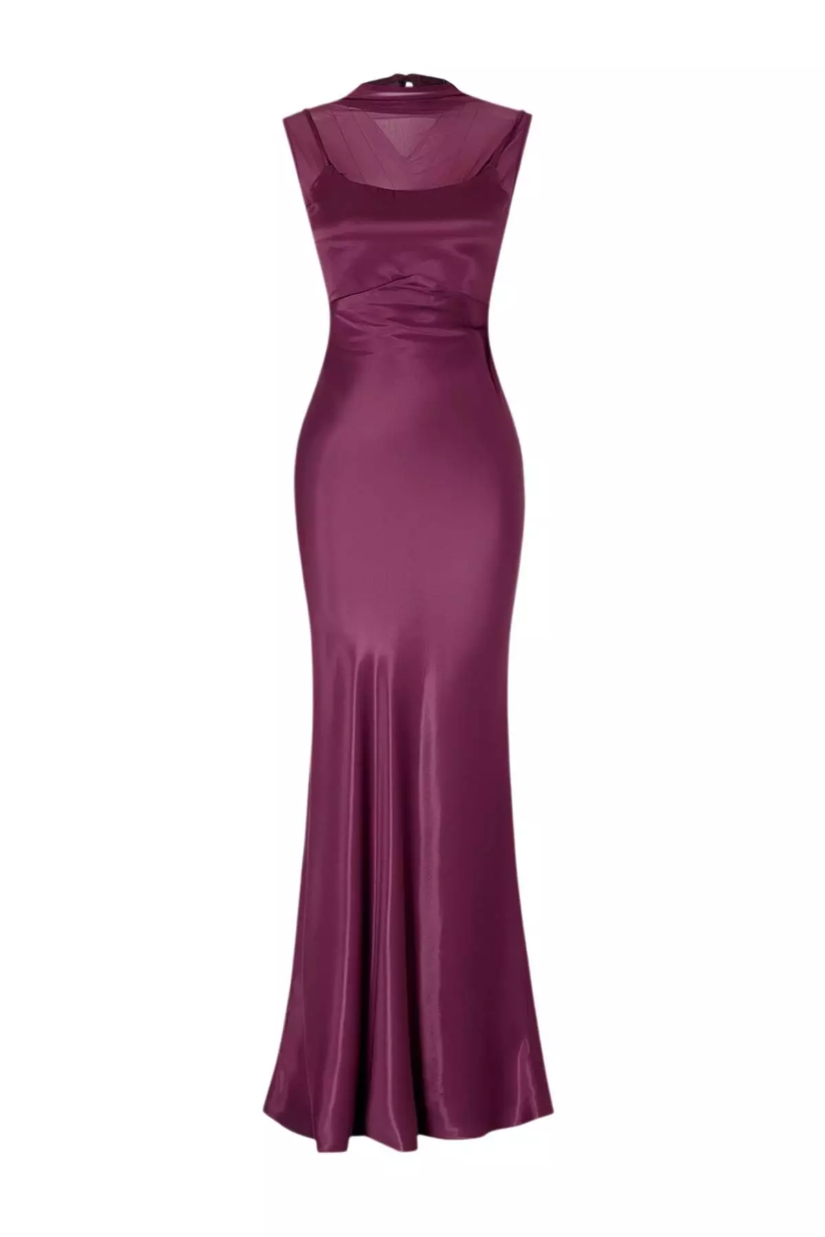Plum Plain Satin Maxi Evening Dress & Graduation Gown Tprss26Ae168
