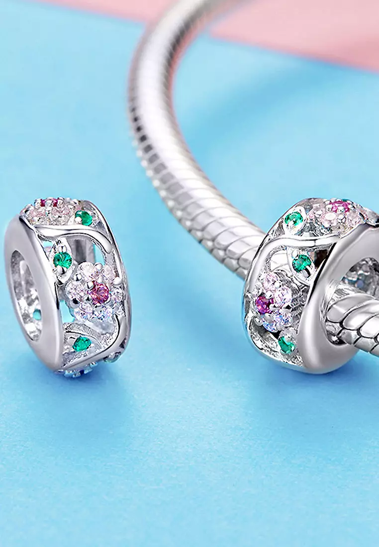 Solid 925 Sterling Silver Colourful Floral Flower Charm