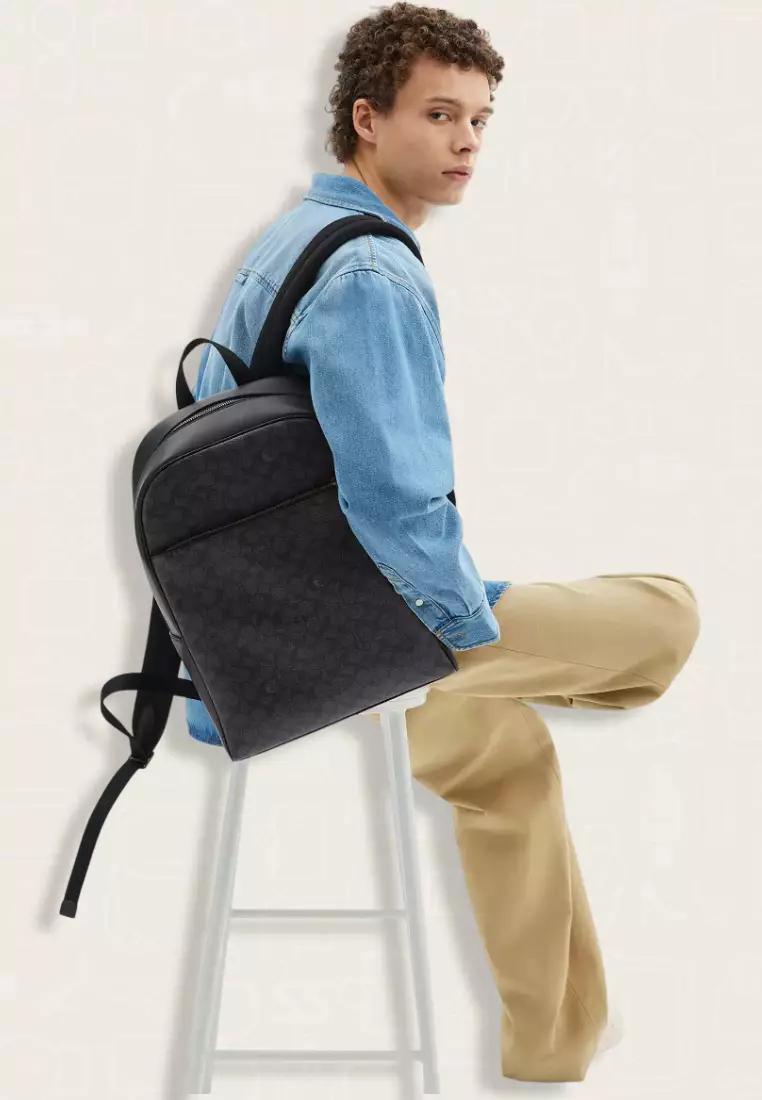 Coach Owen Backpack In Signature Canvas Charcoal Black