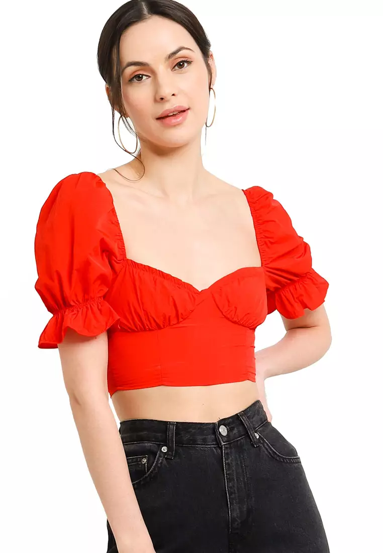 H&m red crop clearance top