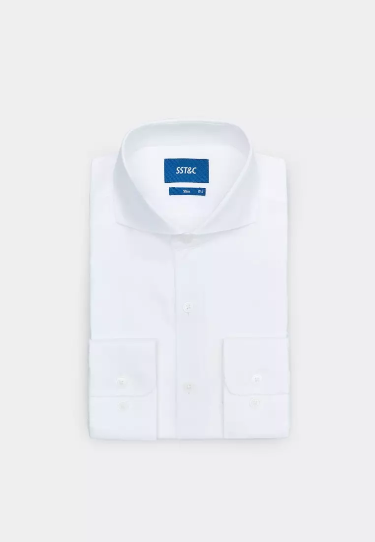 白色紋理修身版襯衫