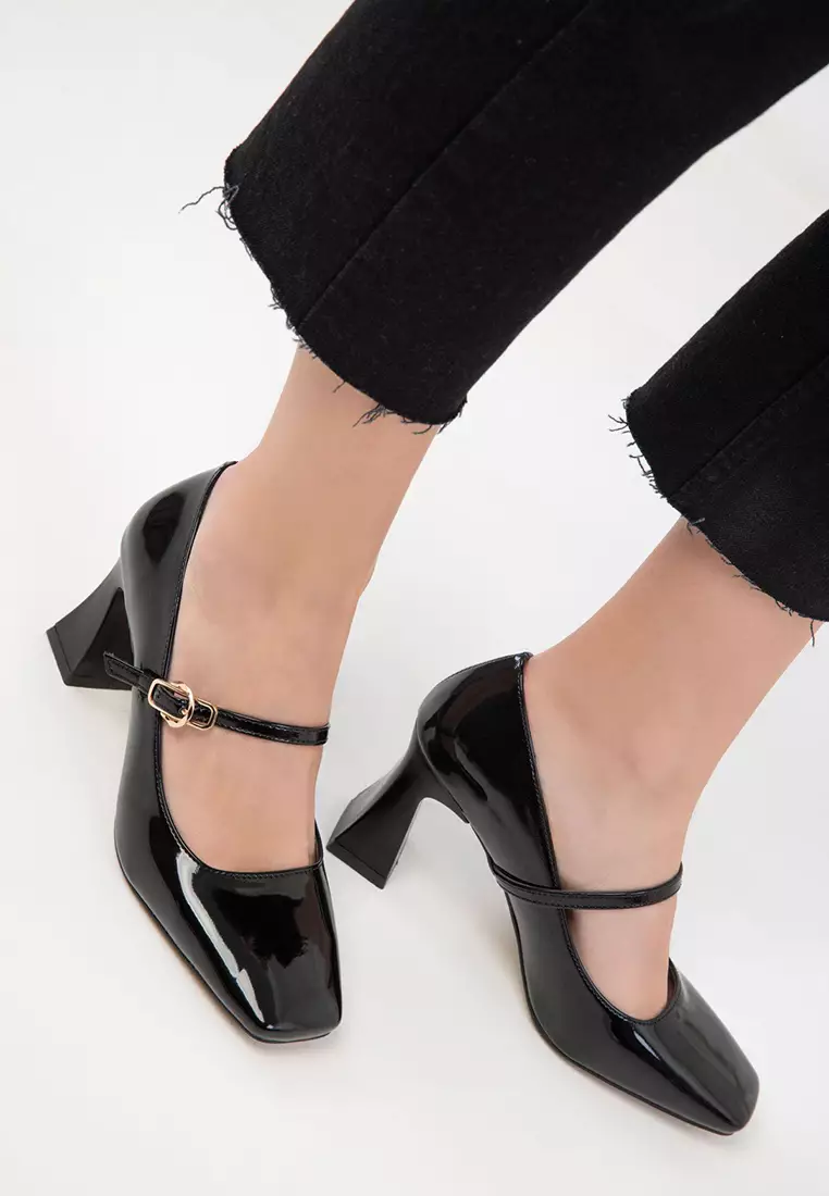 Pinky Cross Gradient Black Mary Jane High Heels Shoes