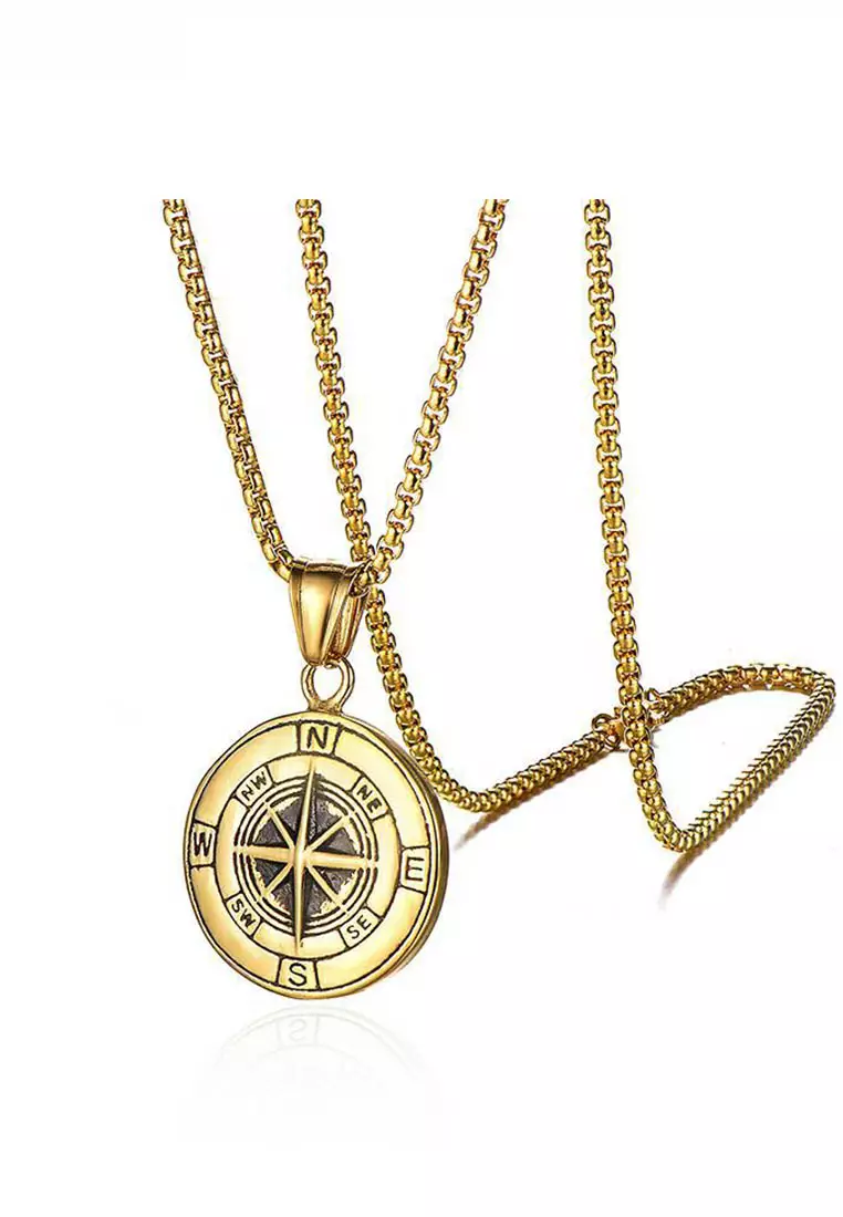 Mens gold compass discount pendant