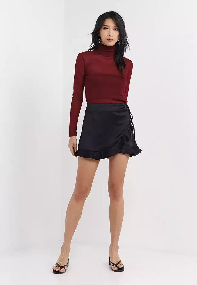 Topshop Ruffle Satin Wrap Mini Skirt