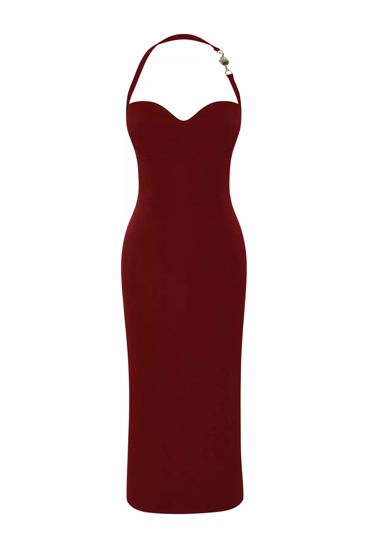 Burgundy Accessory Detailed Woven Elegant Evening Night Graduation Dress