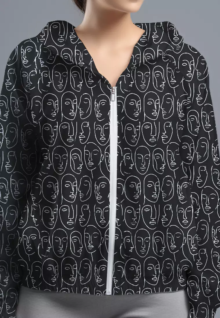 LSD81 Jaket Lari Olahraga Wanita Parasut motif "aesthetic face" hitam