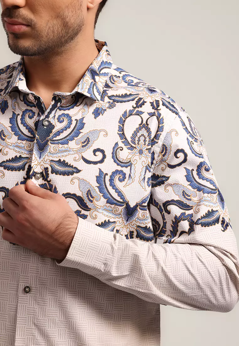 MOC - Kemeja Batik Pria Lengan Panjang Ismaya - Beige