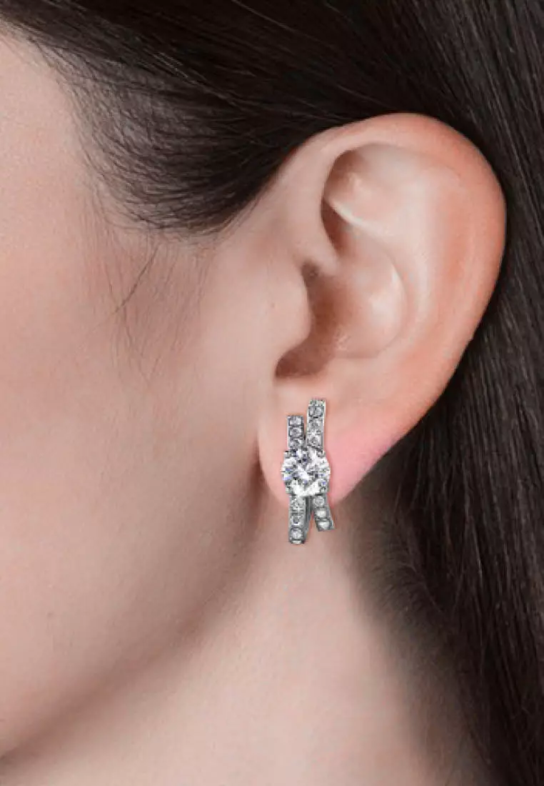 Crystaline Bow Earring White Gold - Anting Crystal by Her Jewellery